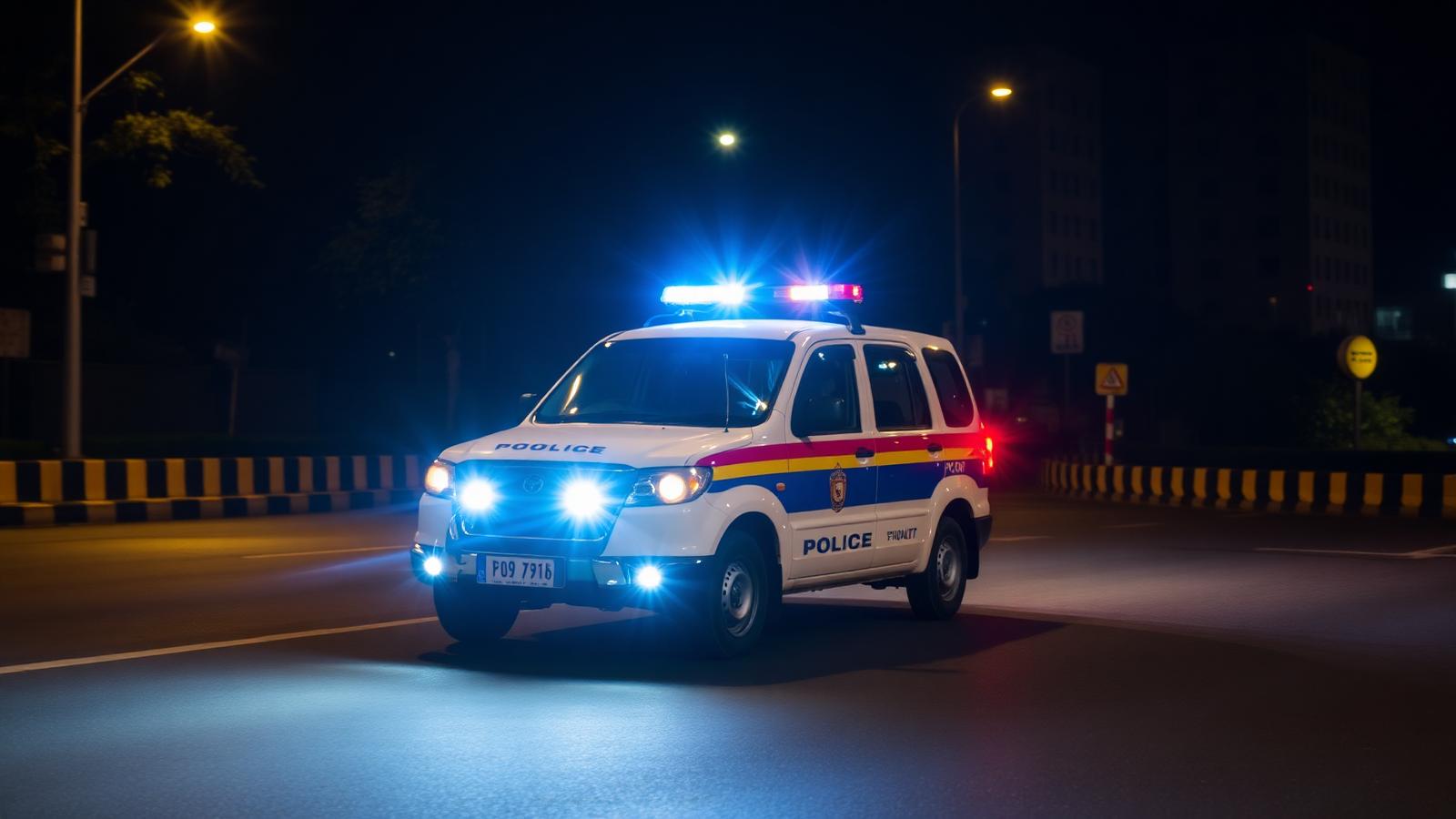 रात में पुलिस वाहन